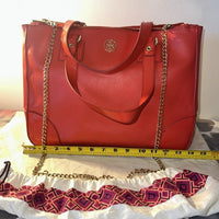 Tory Burch RED Robinson Double Zip Tote with cross body EUC