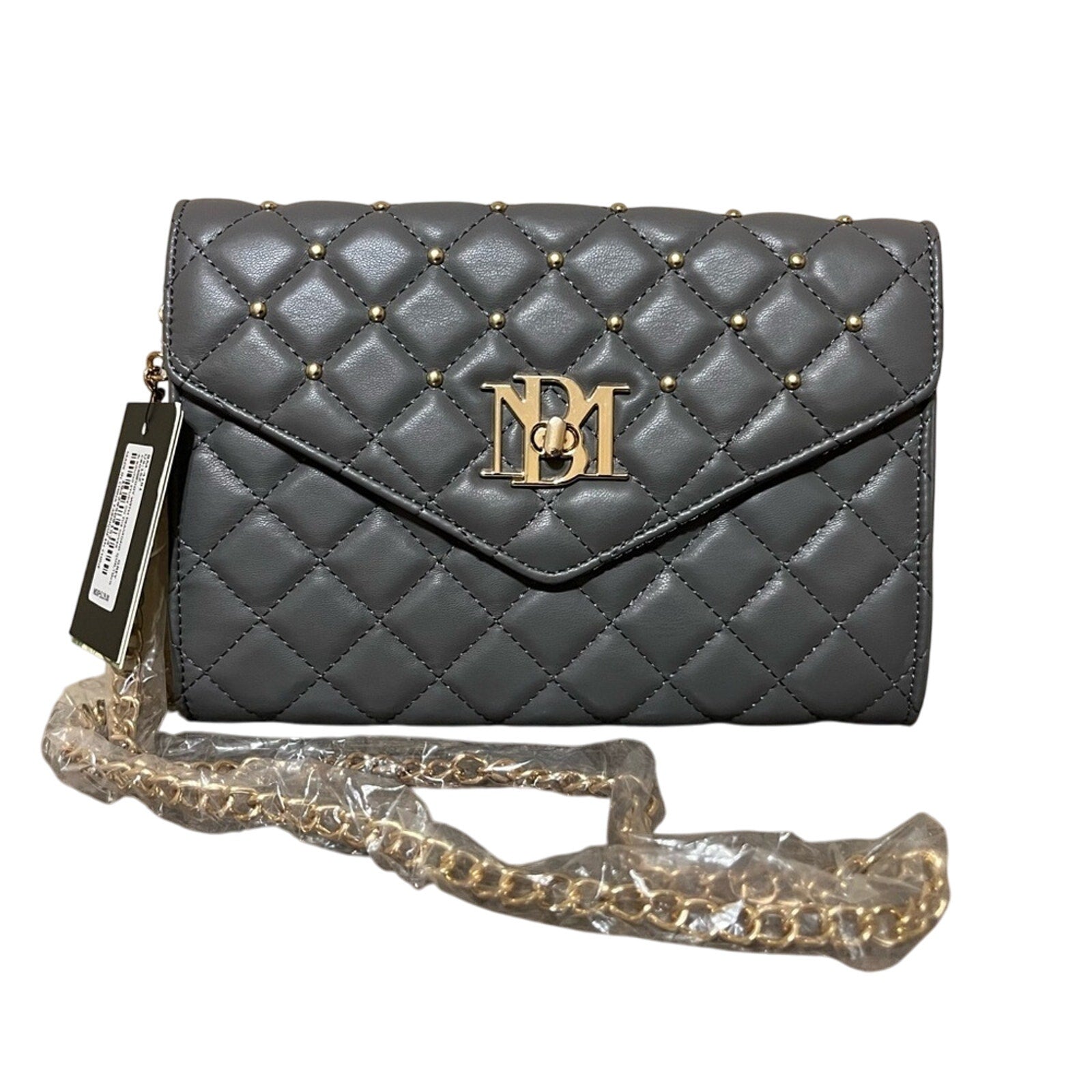 Badgley Mischka Crossbody Gray Gold Hardware NEW