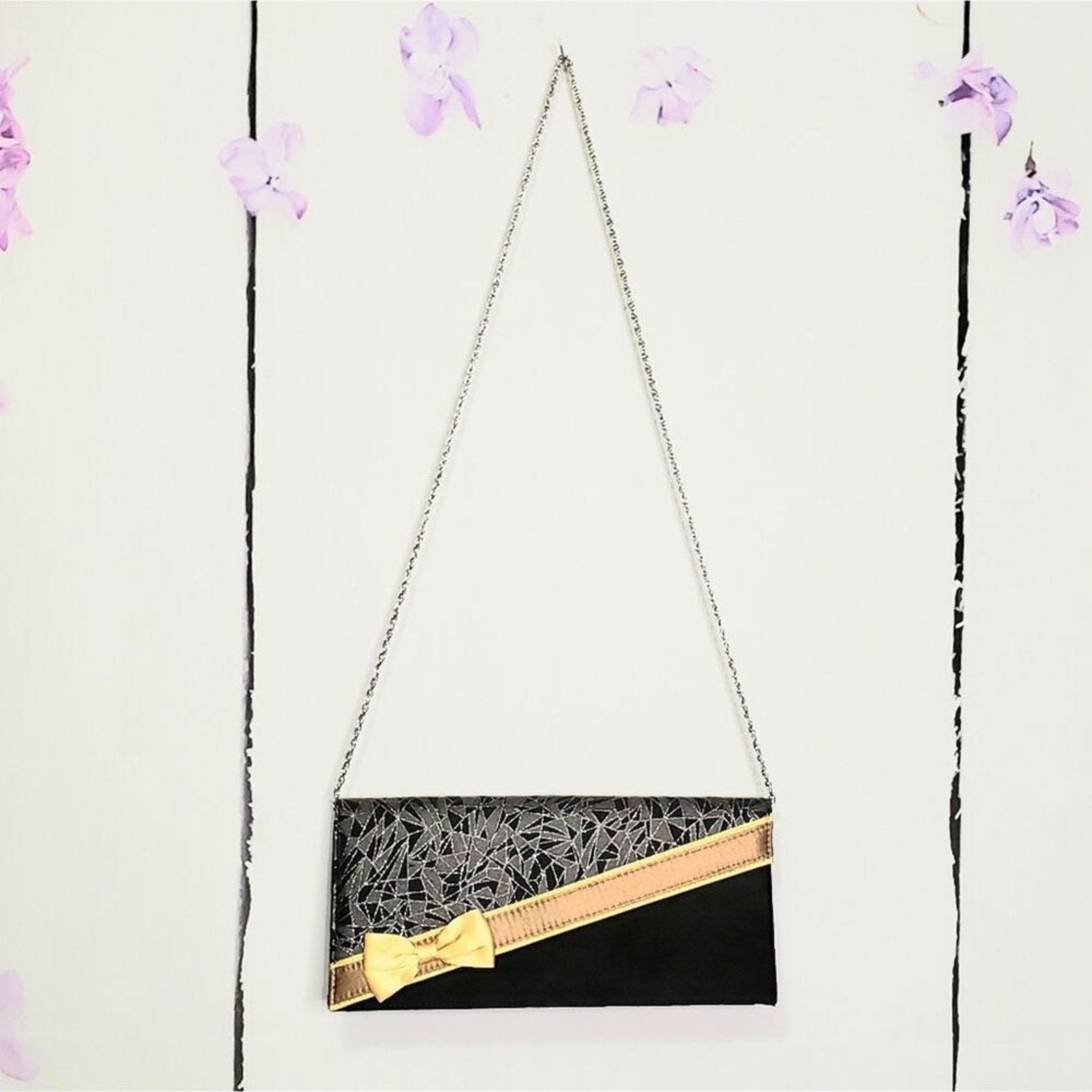 VINTAGE - Wild Rose Faux Suede Bow Accent Formal Evening Clutch NWT