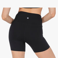 High-Waisted Black and Mauve Biker Shorts - Black/Iron Colors- 5”