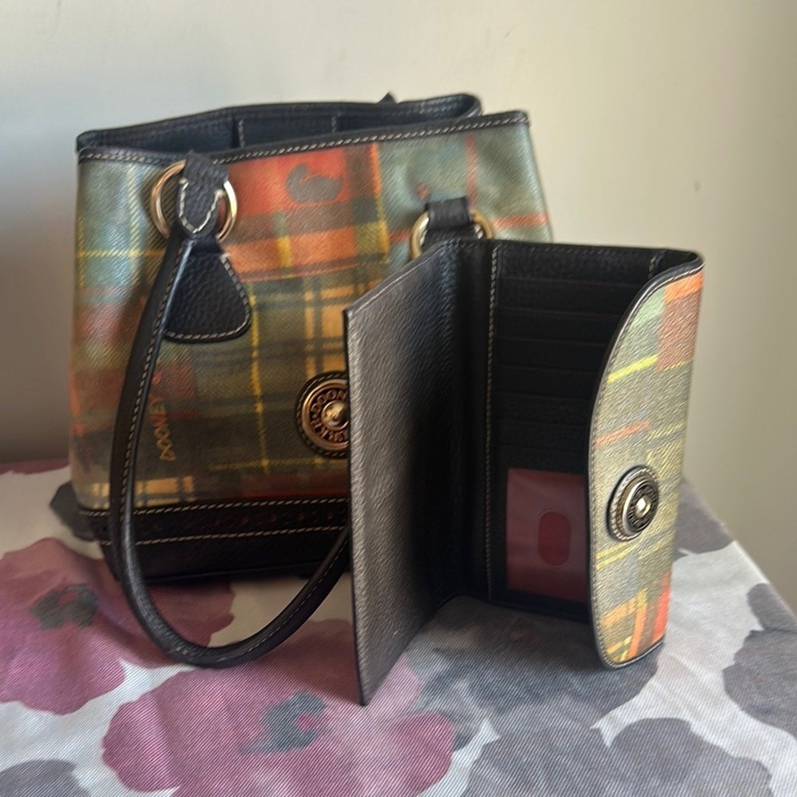 Dooney & Bourke Plaid Handbag and Wallet Set