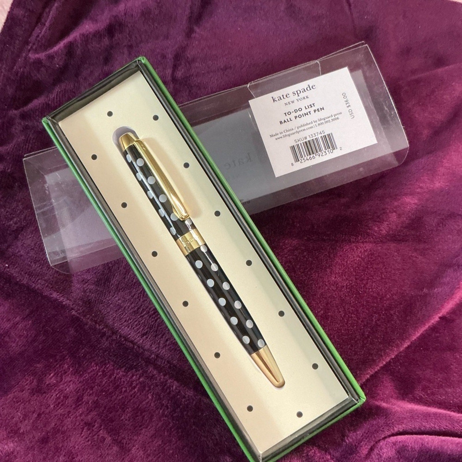 Kate Spade Black and Gold Polka Dot Pen