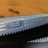 Vintage Celine Diffusion TRIOMPHE Leather Clutch Pouch Blue Vintage EUC with COA