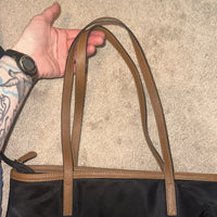 MICHAEL KORS Kempton Navy Nylon & Tan Leather Tote Purse Double Handles