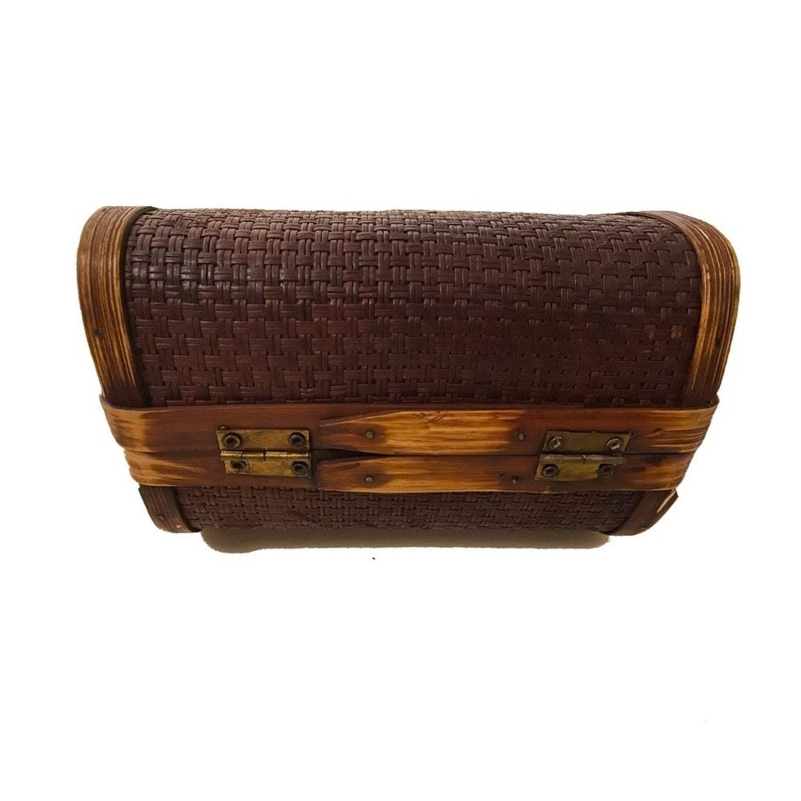Vintage Brown Woven Purse Handbag Basket Wooden Box With Handle and Latch