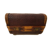 Vintage Brown Woven Purse Handbag Basket Wooden Box With Handle and Latch