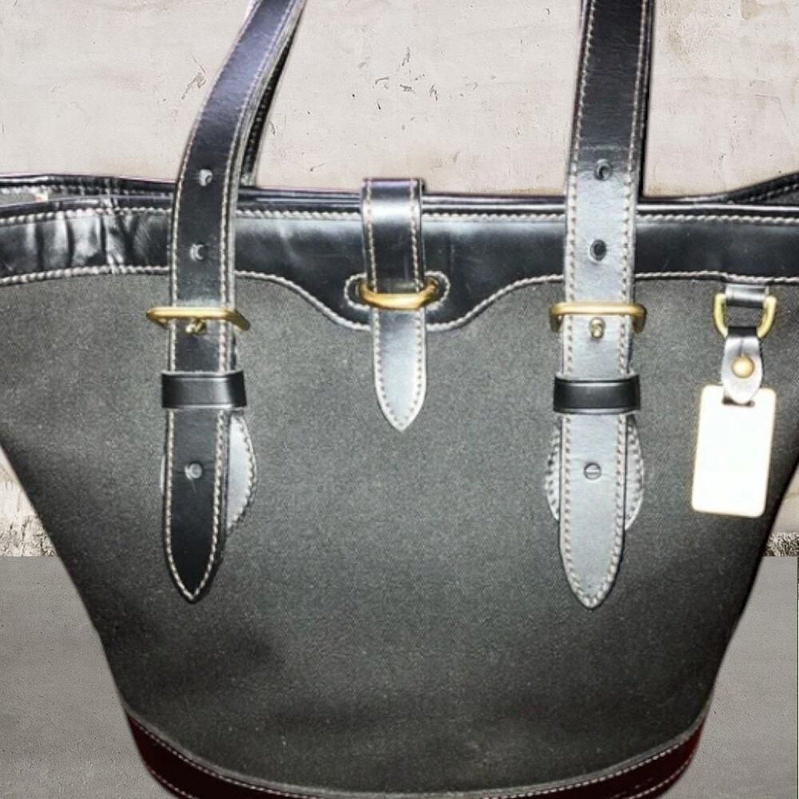 DOONEY & BOURKE Vintage Cabrino Black Fabric Tote Leather Trimmed RARE