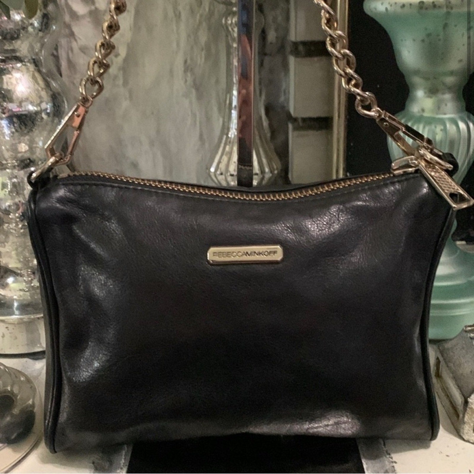 REBECCA MINKOFF Leather Chain Crossbody Bag black EUC