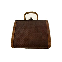 Vintage Brown Woven Purse Handbag Basket Wooden Box With Handle and Latch