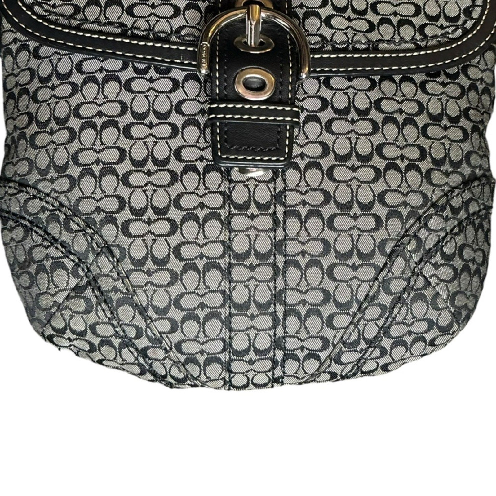 Coach Monogrammed Logo Buckle Small Crossbody Black/White/Silver Hardware