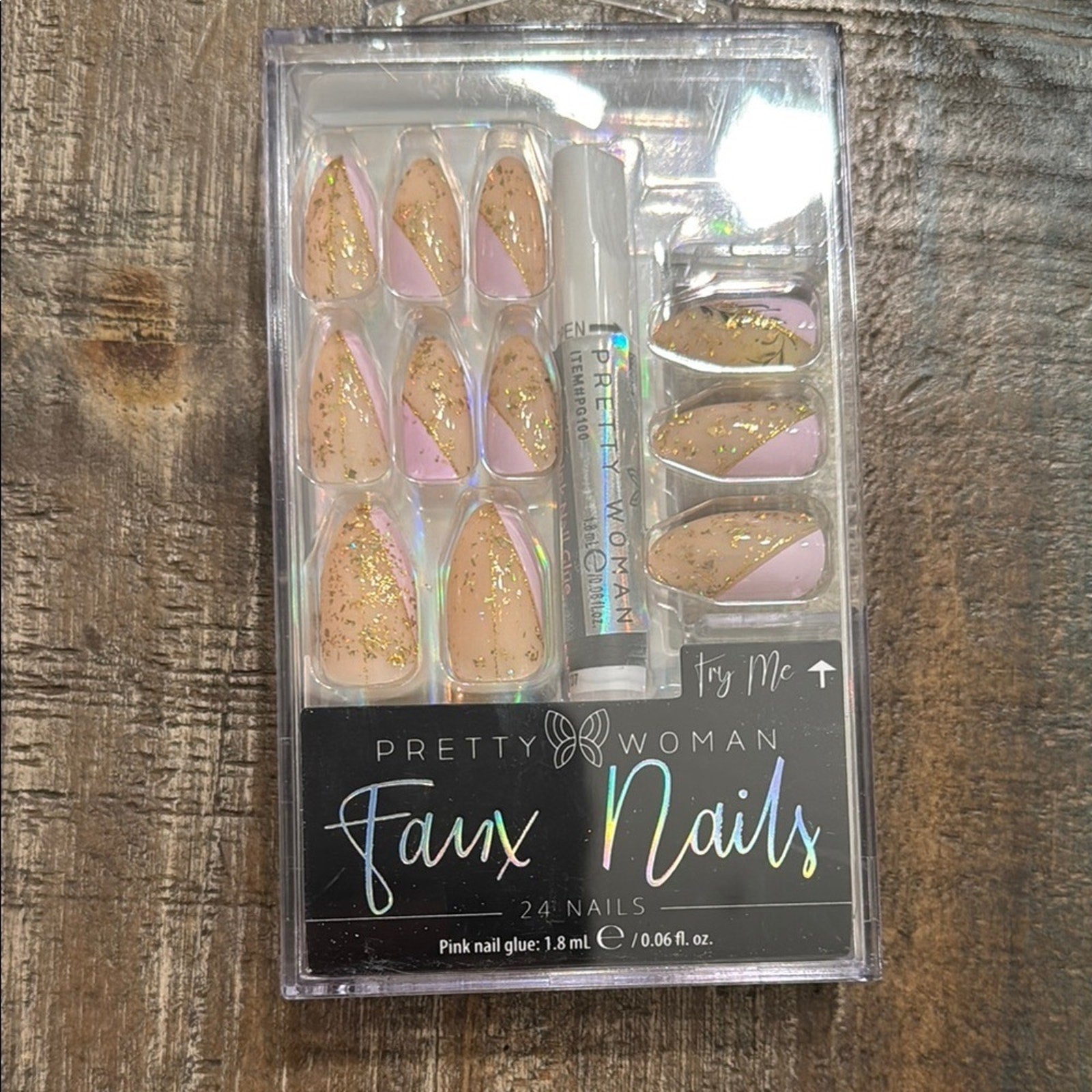 Pretty Woman Faux Nails with Glitter