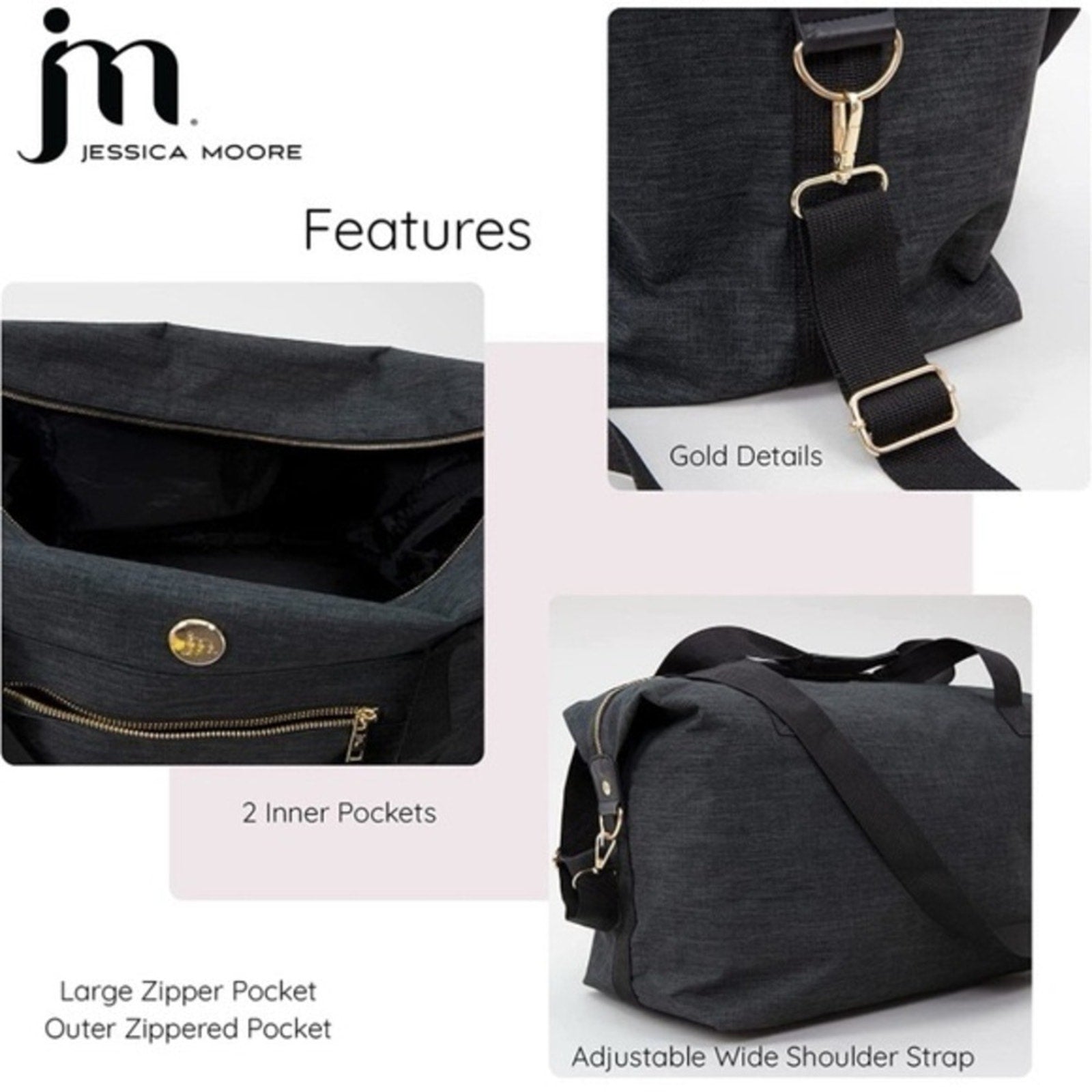 Jessica Moore Weekender Black * 4 PIECE * Travel Set