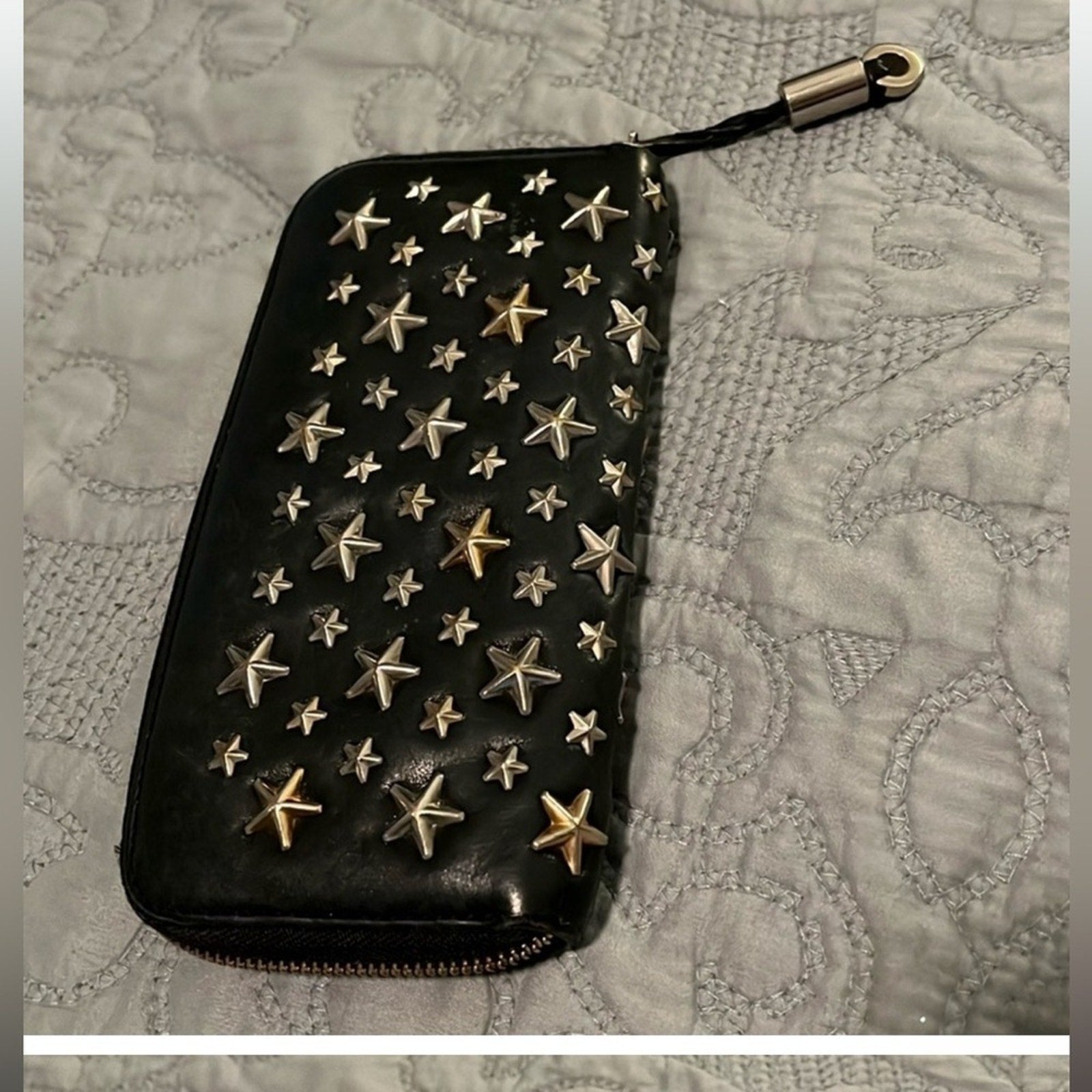 Vintage Jimmy Choo Black Leather Star Studded Long Zipper Wallet