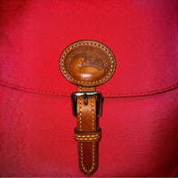 Dooney & Bourke Nylon Braided Leather Flap Backpack Red EUC MSRP $278