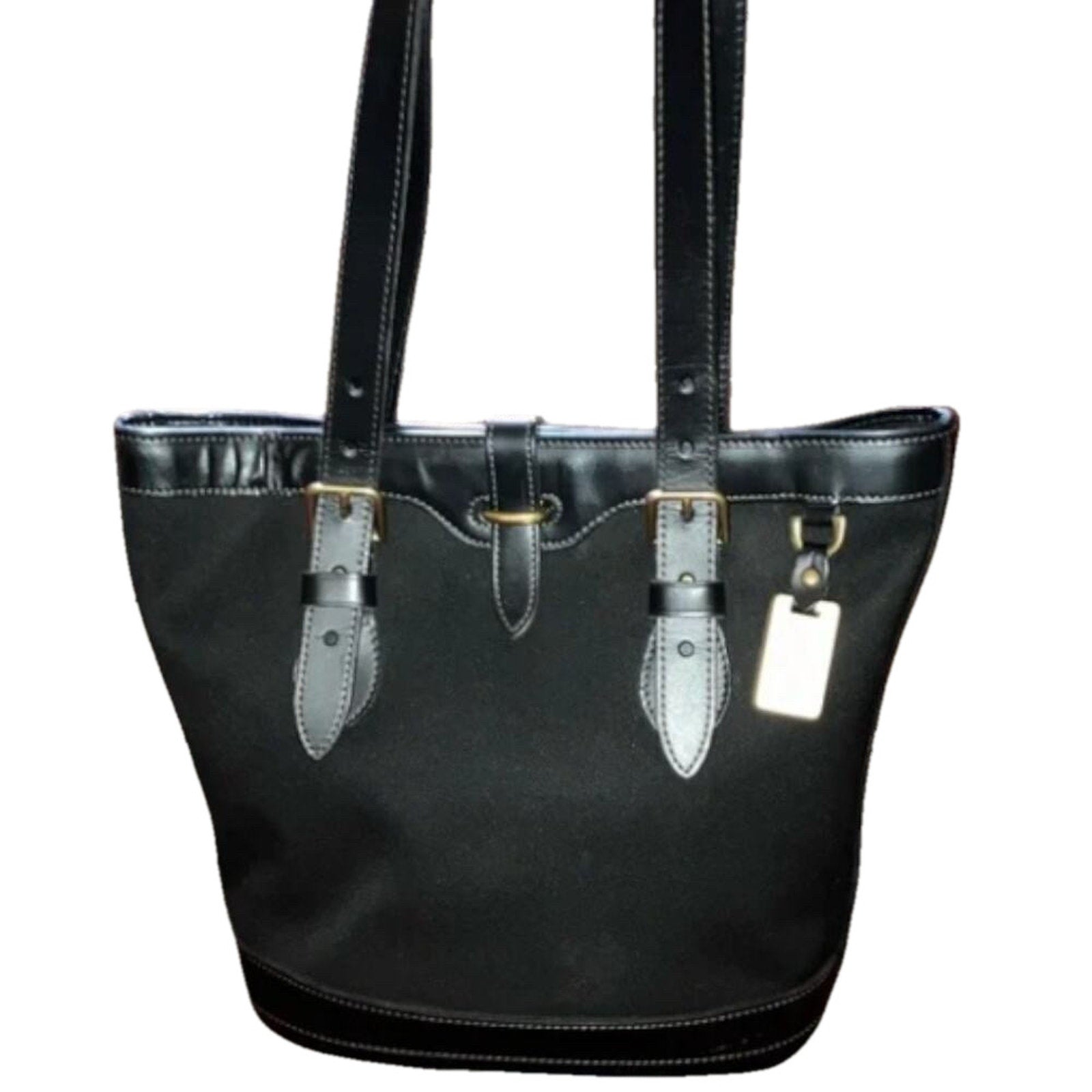 DOONEY & BOURKE Vintage Cabrino Black Fabric Tote Leather Trimmed RARE