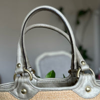 Coach Bleeker Natural Straw Metallic Bronze Floral Embroidered Logo Tote!