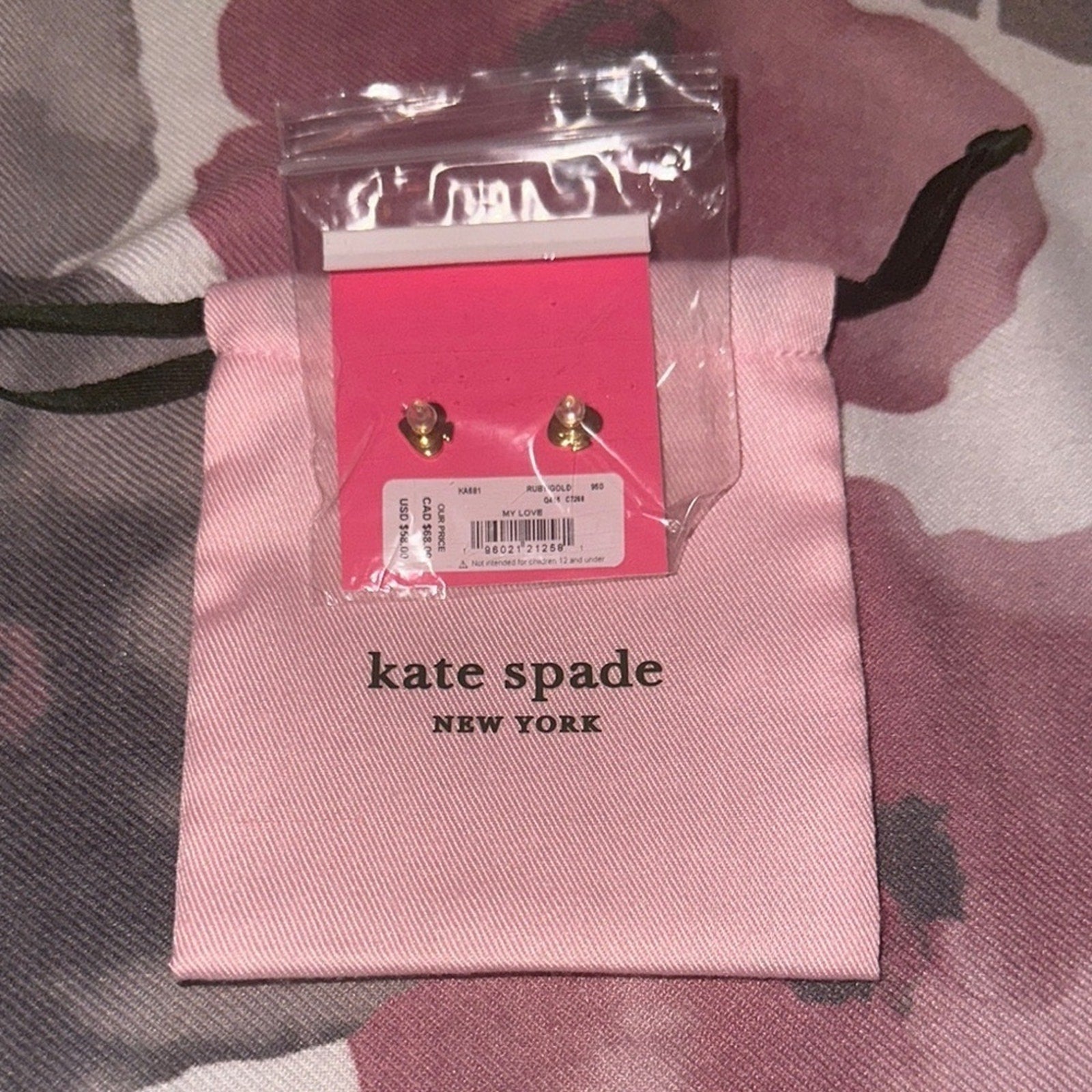 Kate Spade Ruby/Gold Heart Stud Earrings