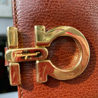 Salvatore Ferragamo tote bag leather Brown Gancini gold hardware shoulder