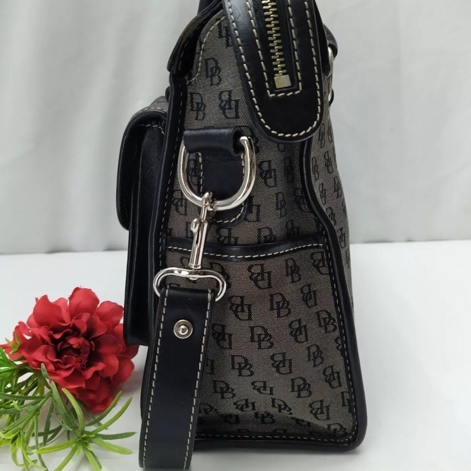 Vintage Dooney & Bourke Gray Canvas w/Black Leather trim