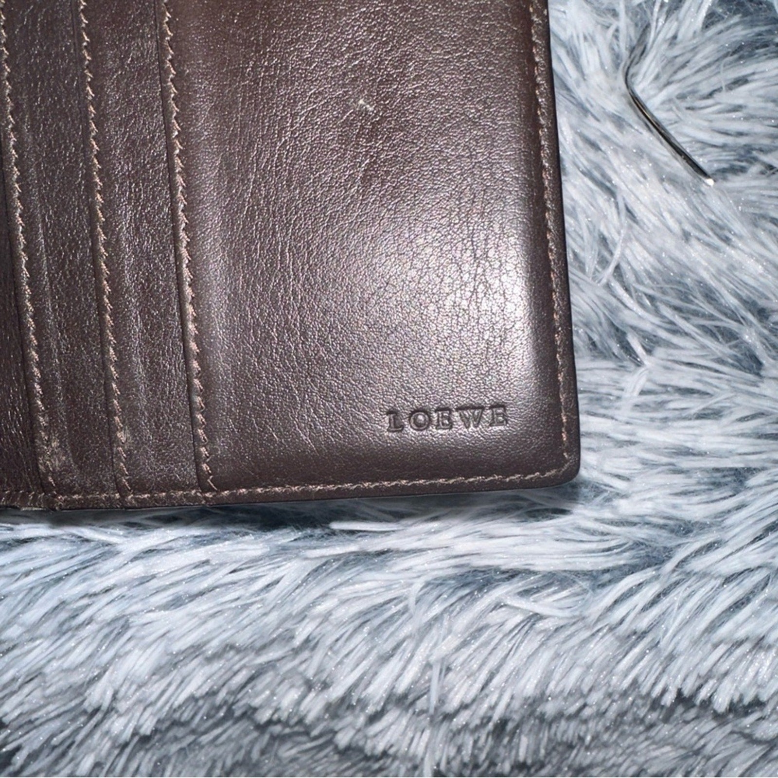 LOEWE AUTHENTIC ANAGRAM CANVAS AND CALFSKIN LEATHER LONG BIFOLD WALLET. EUC.
