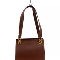 Salvatore Ferragamo tote bag leather Brown Gancini gold hardware shoulder