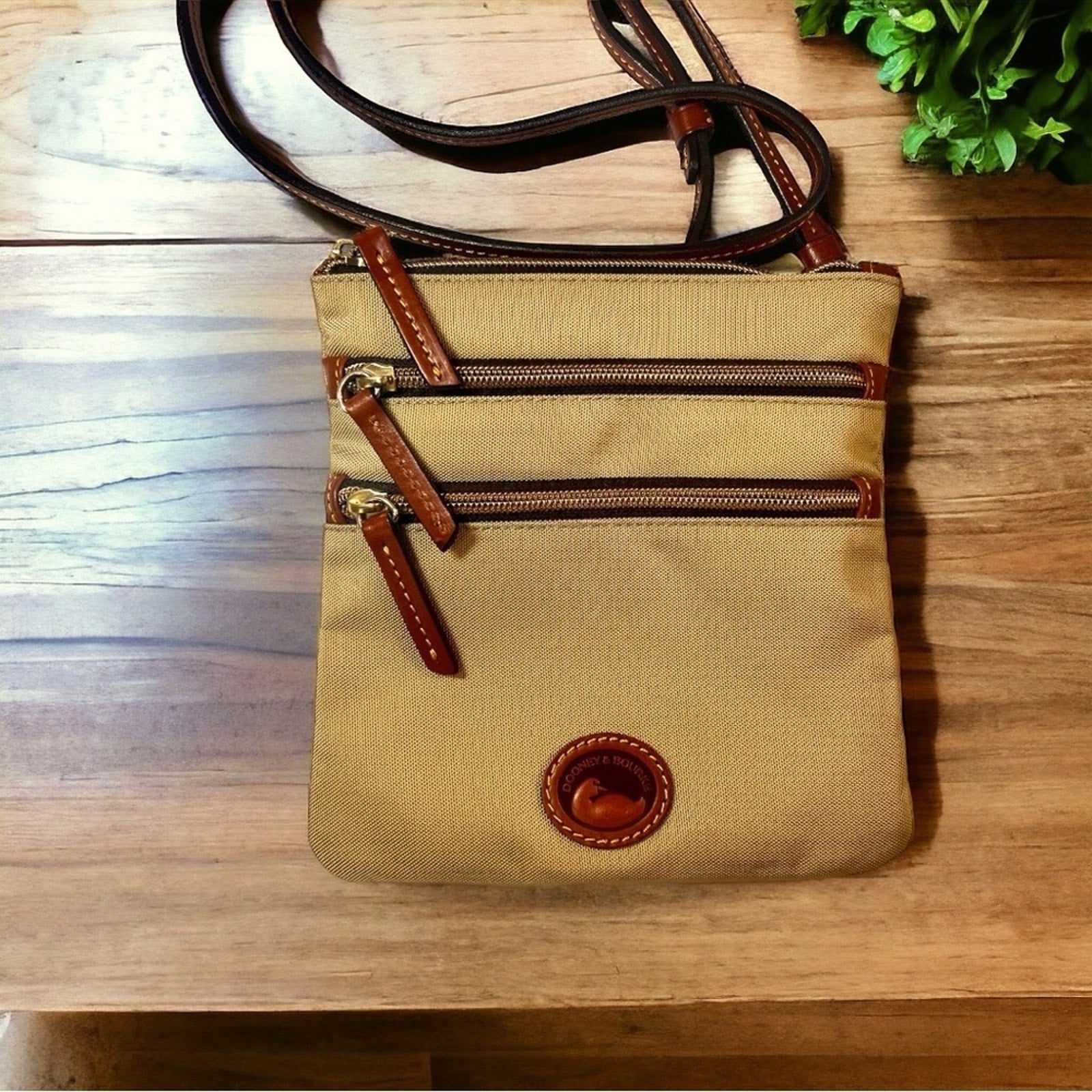 Dooney Bourke Nylon North South Triple Zip Crossbody Khaki Red Interior …