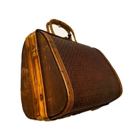 Vintage Brown Woven Purse Handbag Basket Wooden Box With Handle and Latch