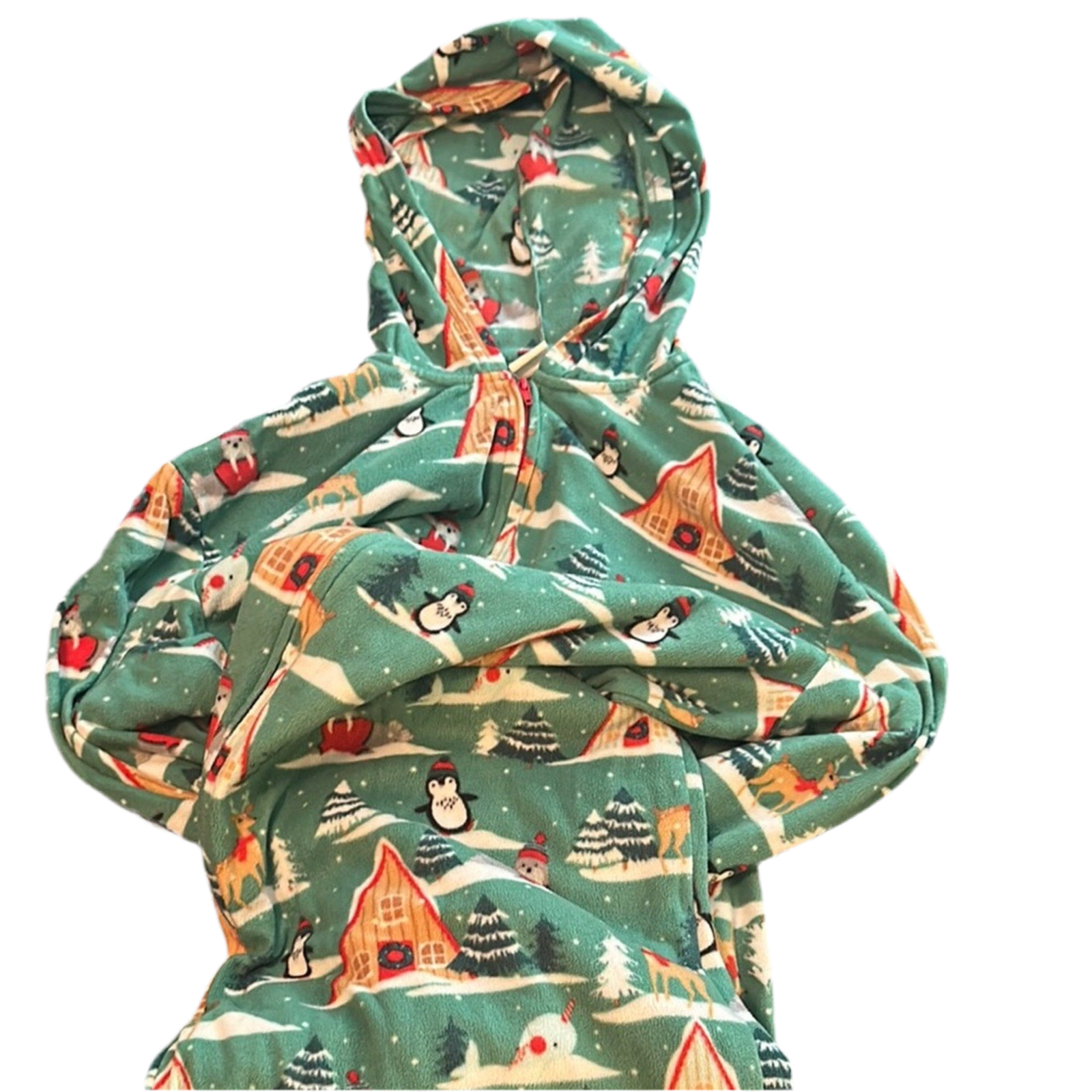 Green Holiday Themed cabin print PJ S/M with hood