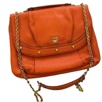 Authentic Vintage, MCM Orange, Leather, 2-Way, with Gold Chain Shoulder or Cross Body Convertible Strap Purse