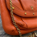 Authentic Vintage, MCM Orange, Leather, 2-Way, with Gold Chain Shoulder or Cross Body Convertible Strap Purse