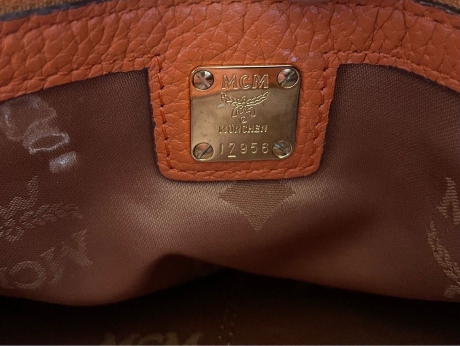 Authentic Vintage, MCM Orange, Leather, 2-Way, with Gold Chain Shoulder or Cross Body Convertible Strap Purse