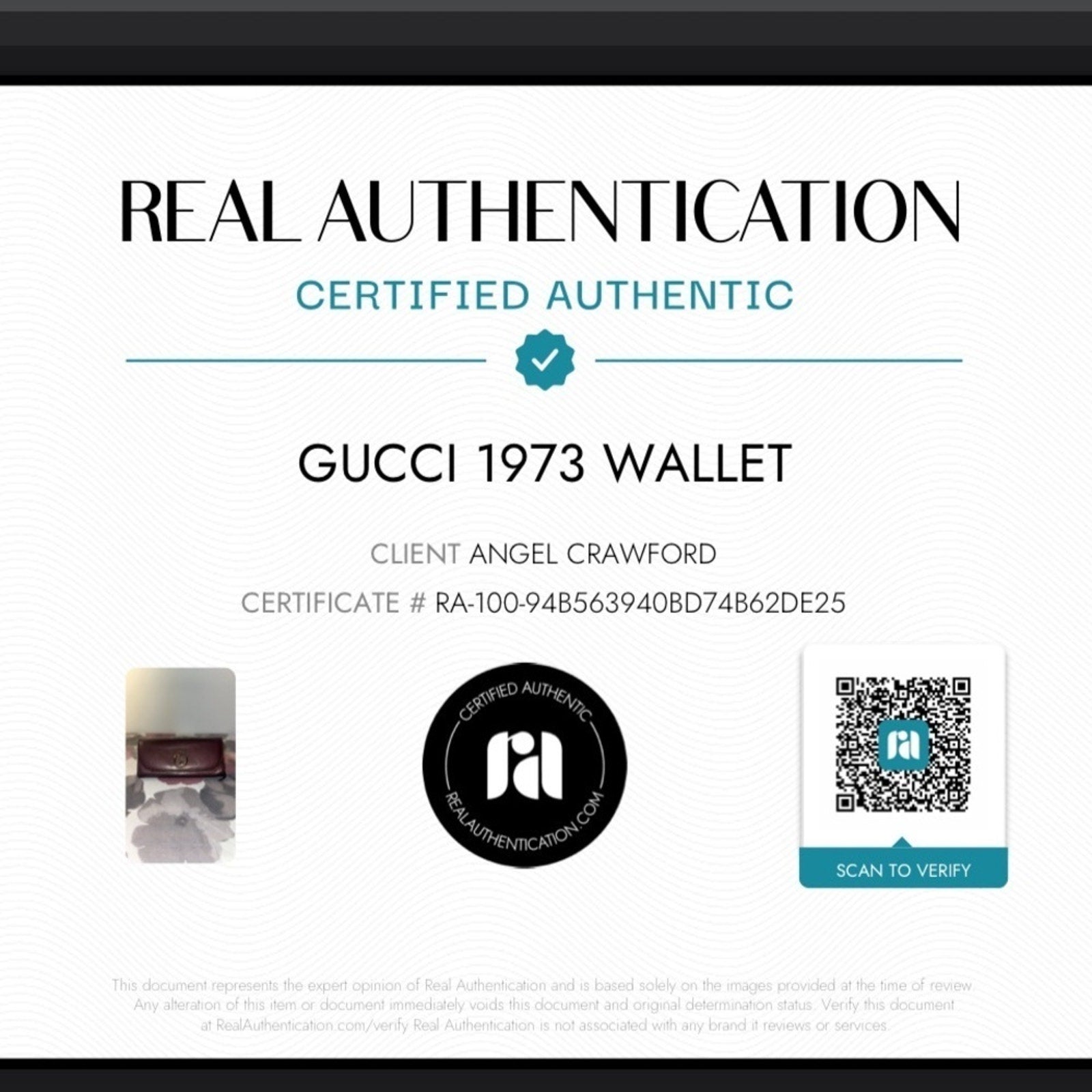 Gucci 1973 Wallet in Burgandy Leather w/COA