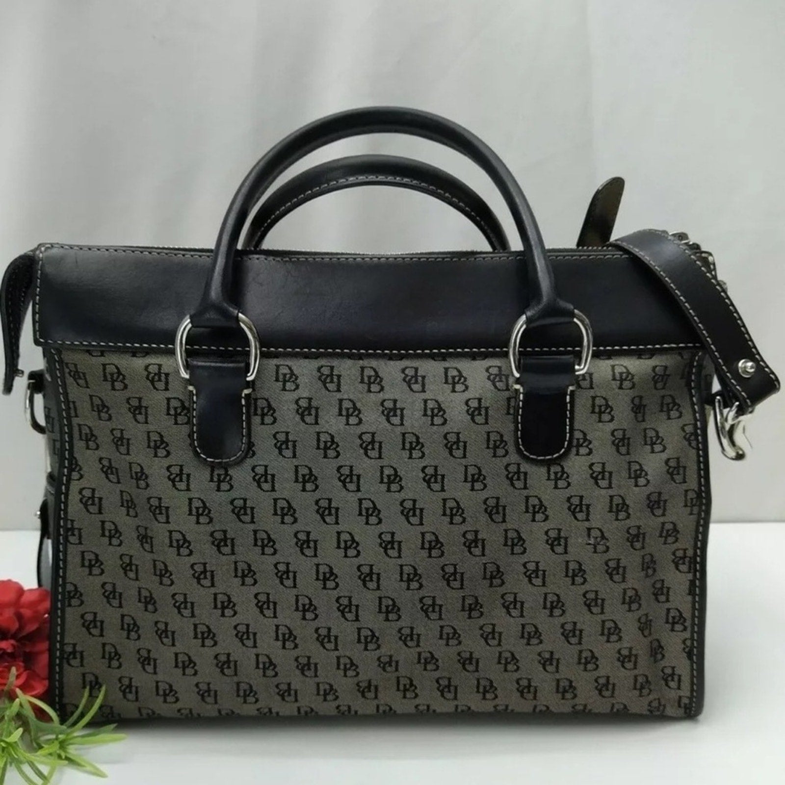 Vintage Dooney & Bourke Gray Canvas w/Black Leather trim
