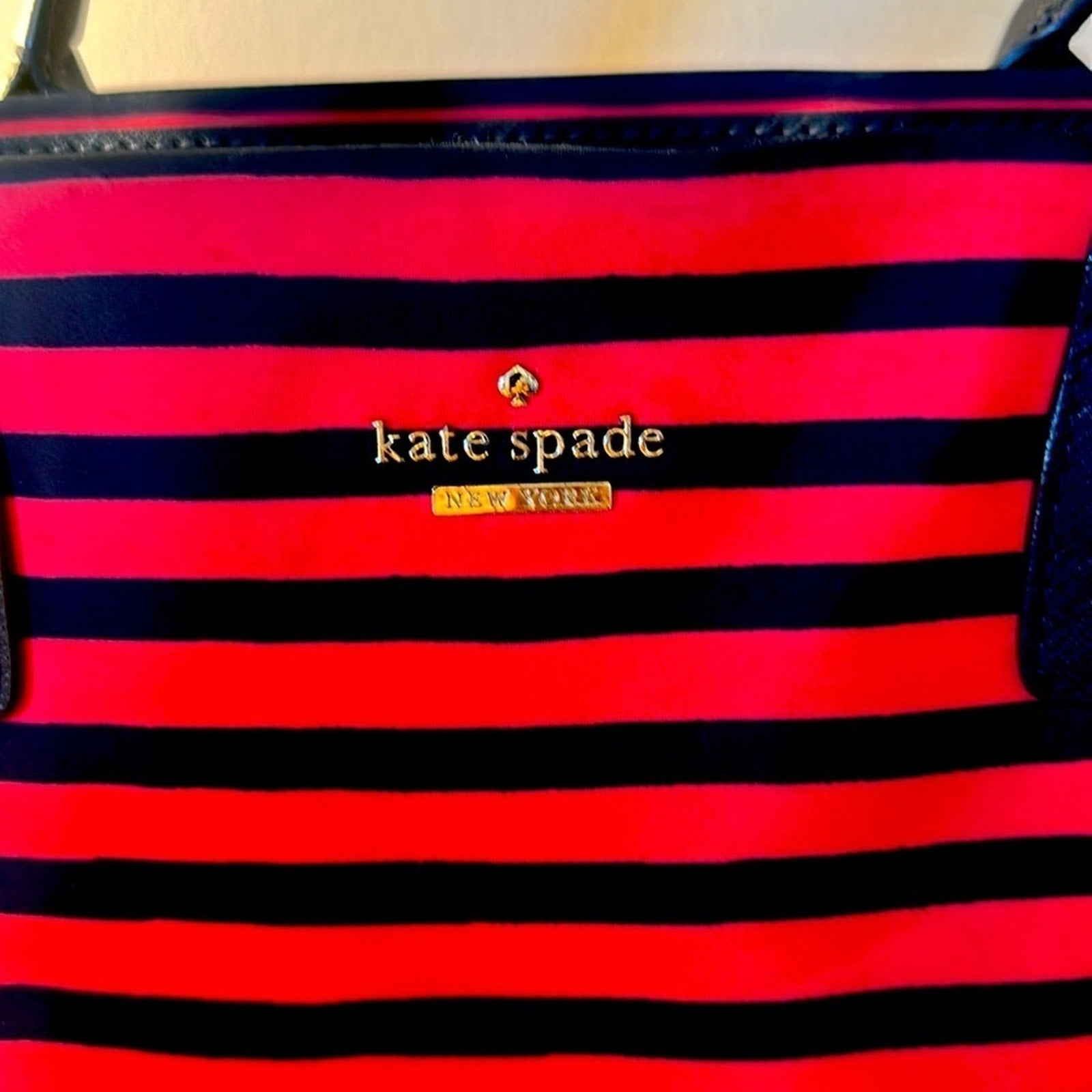 Kate Spade Catie Classic Red and Navy Striped Tote Bag LIKE NEW