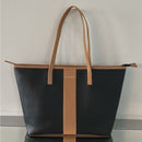 Tahari Kristen Black with Vachetta Trim Zip Closure Large Tote Bag Purse NWT