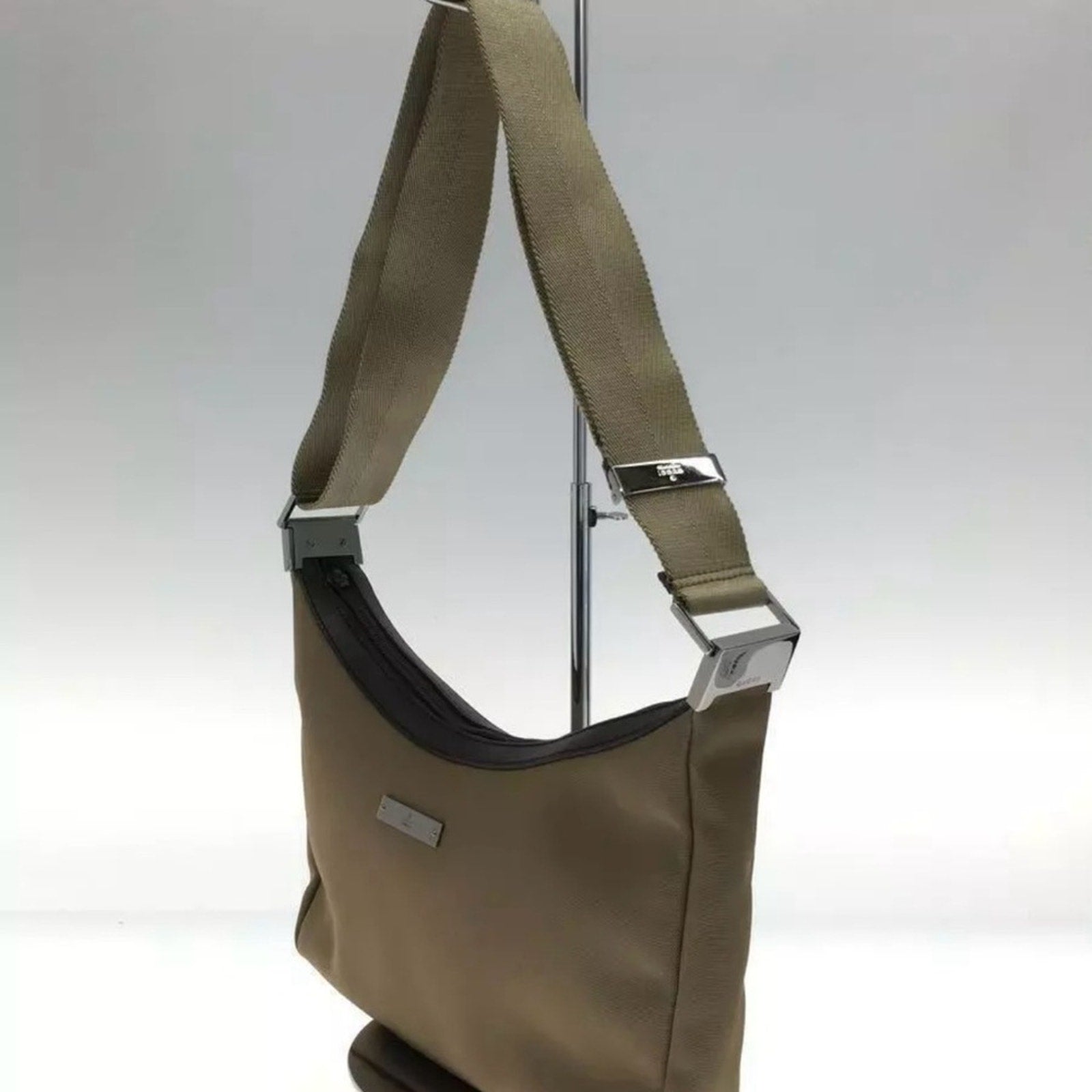 VINTAGE GUCCI shoulder bag khaki canvas plain 35098 3444 EUC
