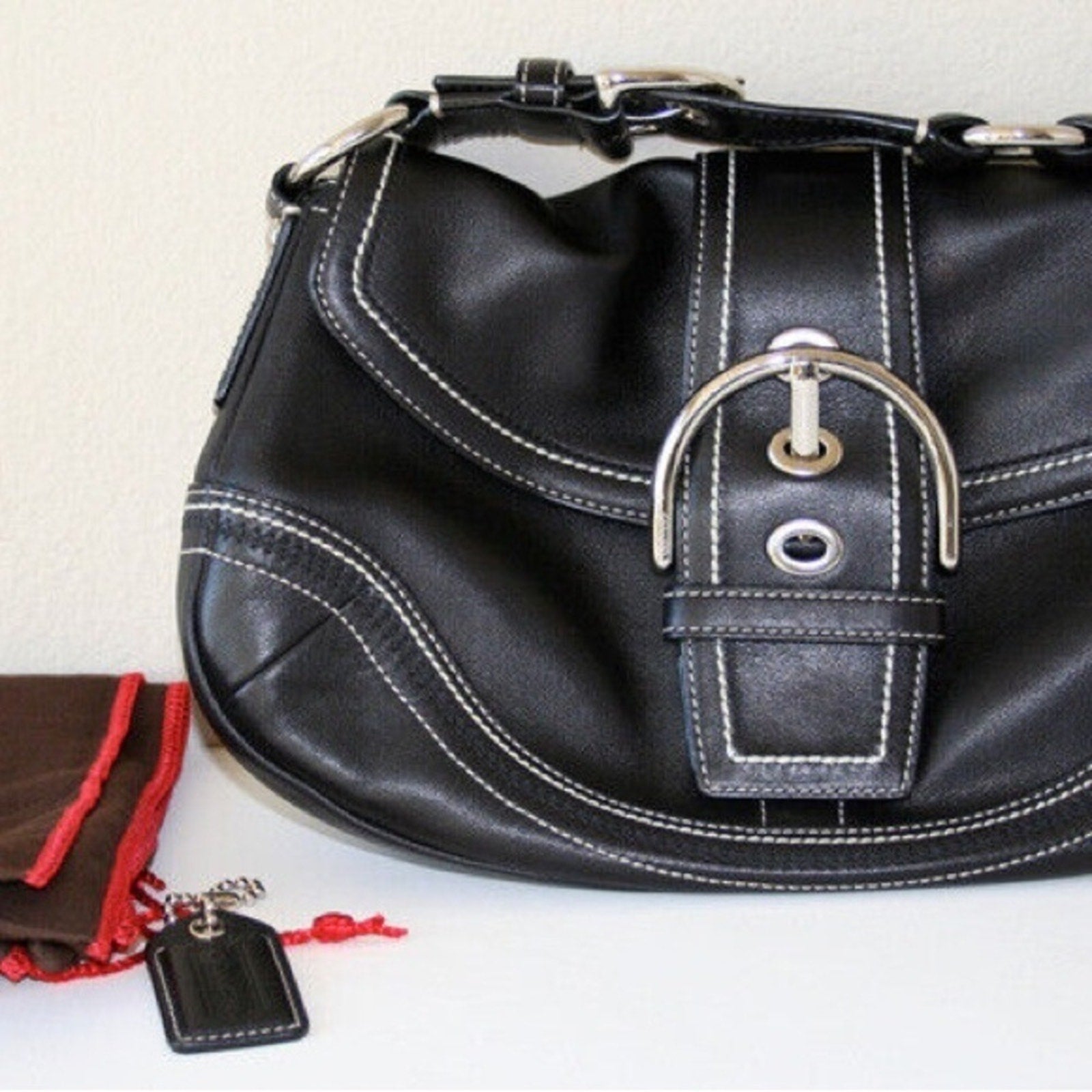 Coach Black Leather Shoulder Bag with Dust Cover