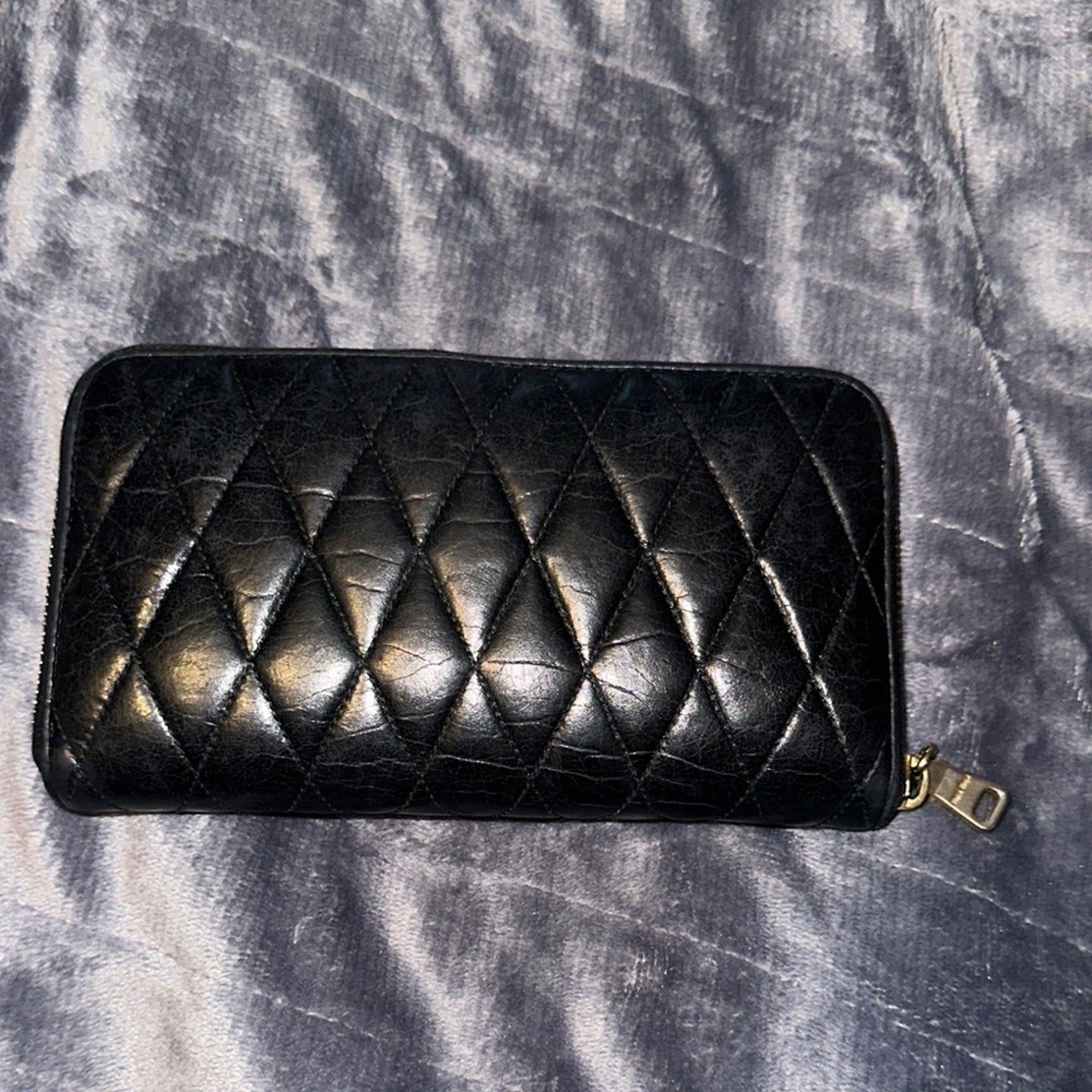 Miu Miu Black Quilted zip around Wallet with bow EUC