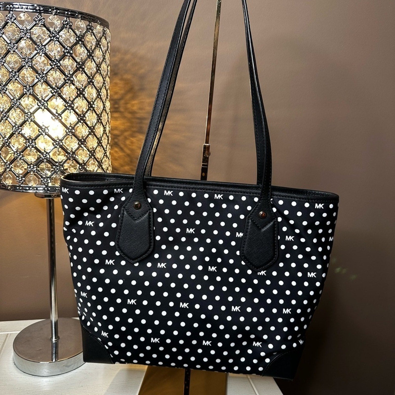 Michael Kors Black & White Polk A Dot Eva Nylon Small Tote