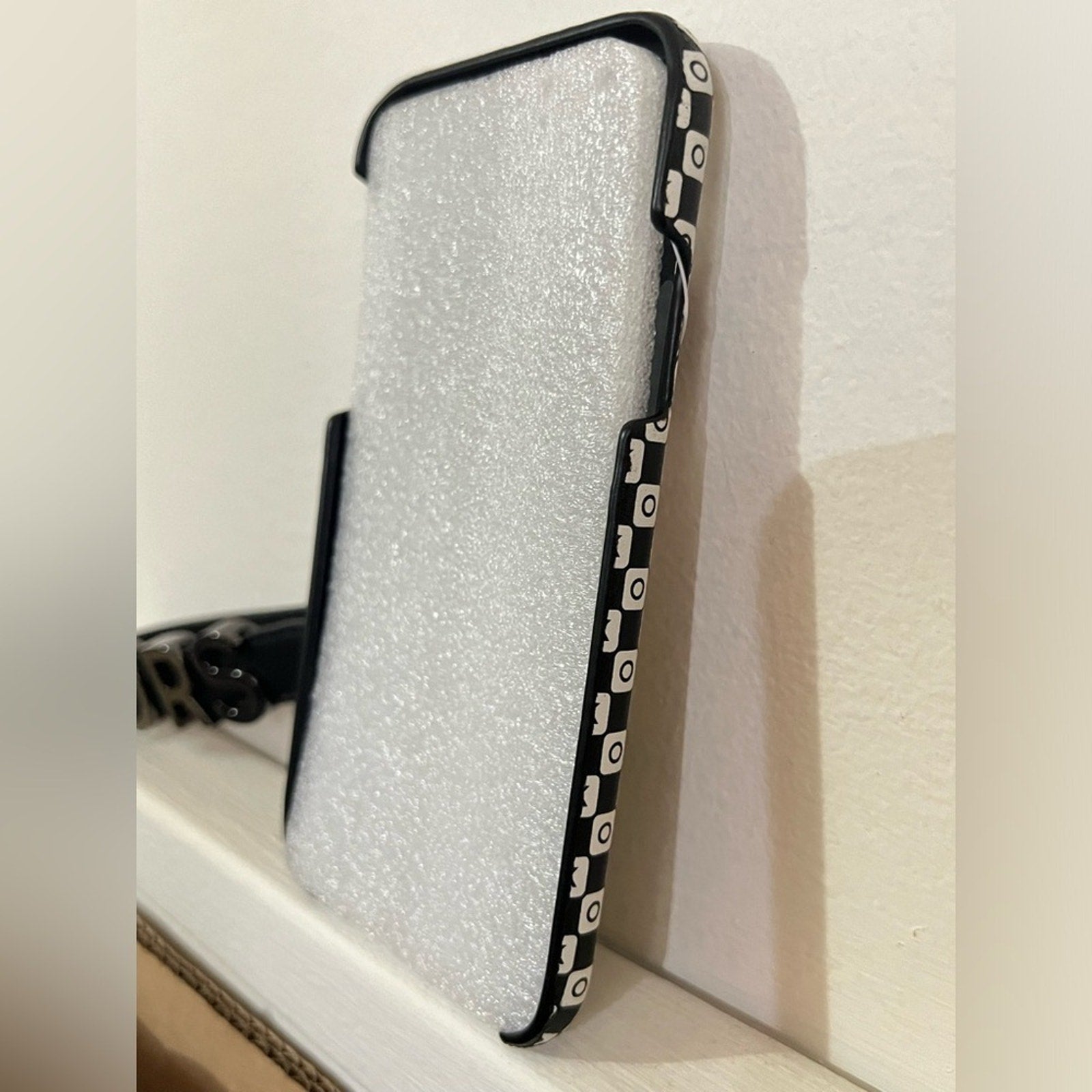 Checkerboard Logo Leather Wristlet Case For iPhone XR
