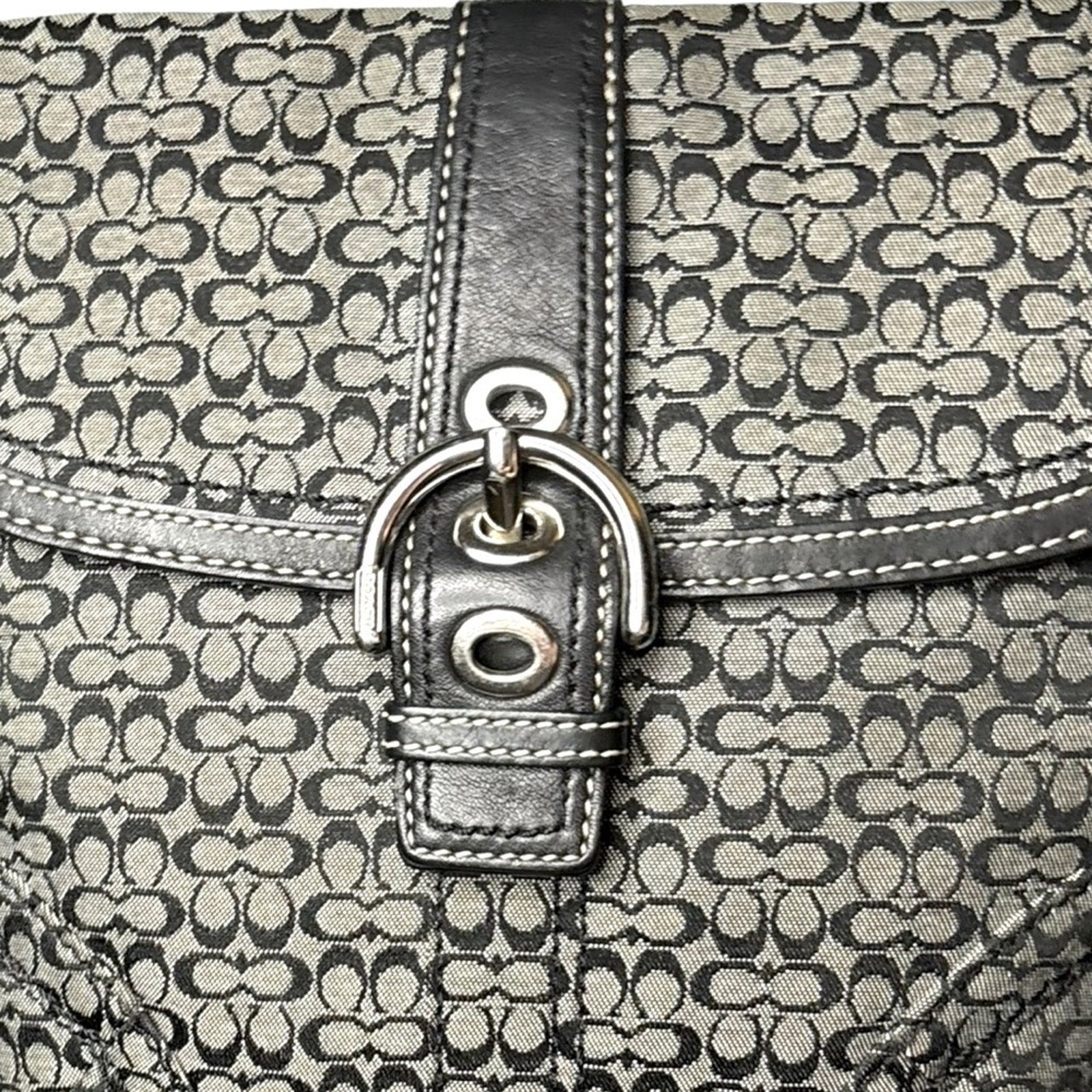 Coach Monogrammed Logo Buckle Small Crossbody Black/White/Silver Hardware