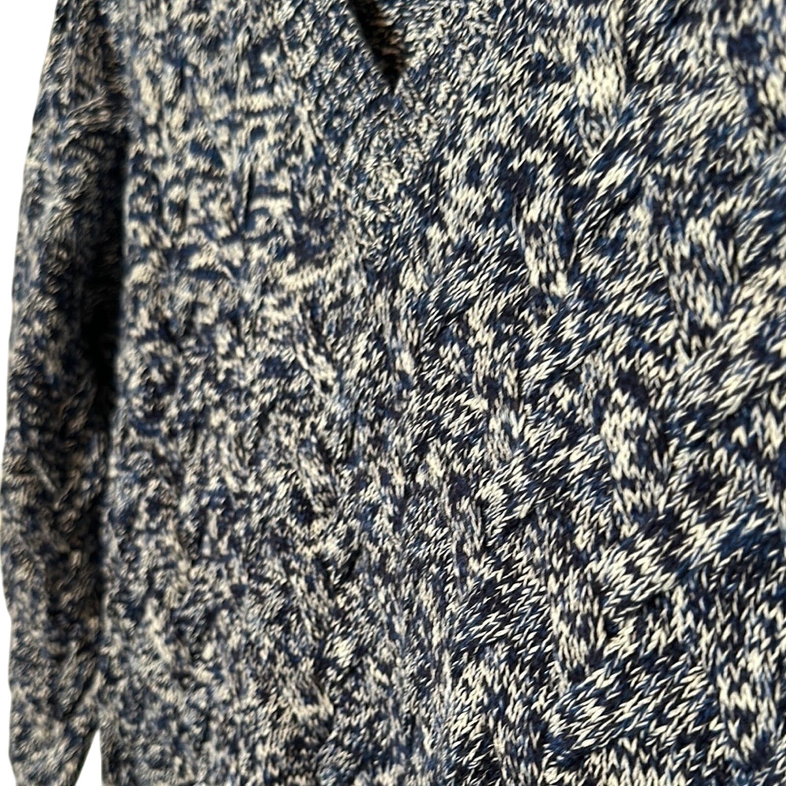 Lands End Drifter Sweater Size S Blue Marbled Cable Knit V-neck