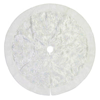Faux Fur Trim Christmas Tree Skirt, White With Sequin Swirl Pattern - 1.2m NWOT