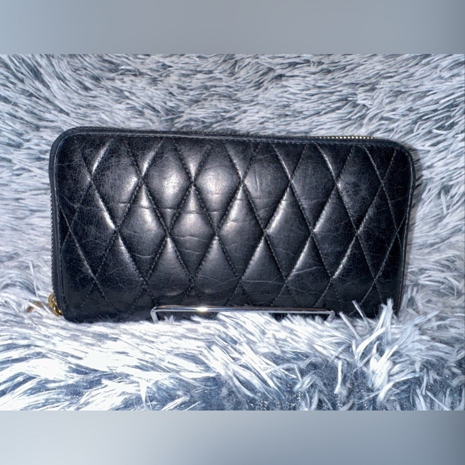 Miu Miu Black Quilted zip around Wallet with bow EUC