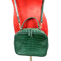 Zara green faux snakeskin moc croc crossbody bag top handle purse 2 way satchel