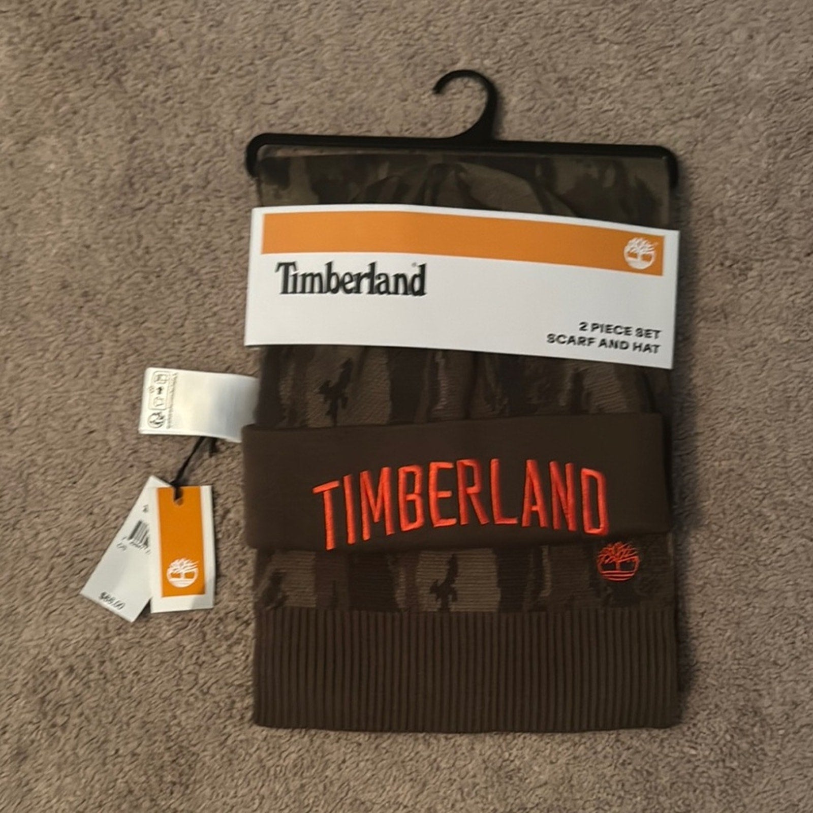 Timberland Brown and Orange Scarf and Hat Set