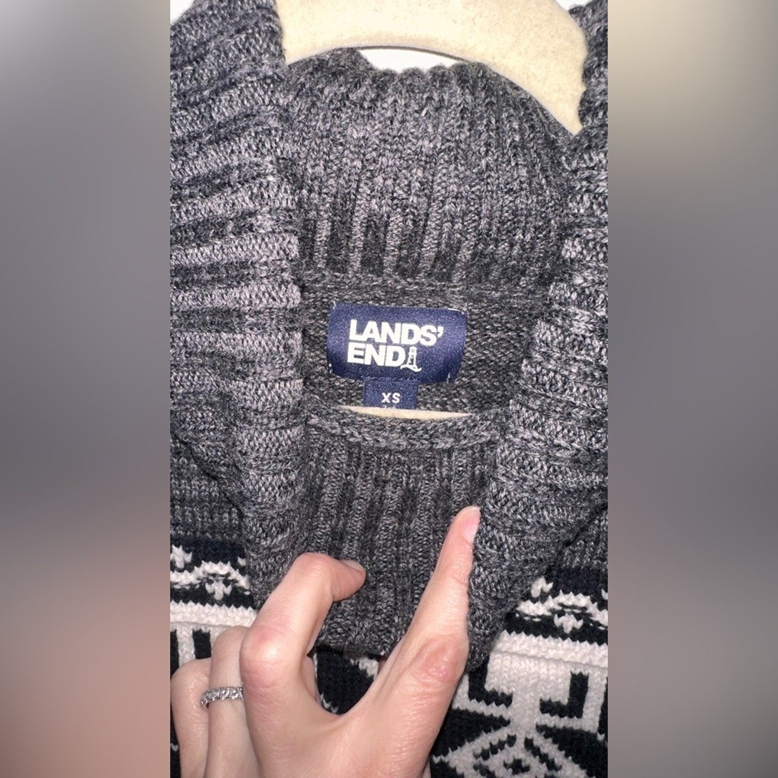 Lands End - Women’s Charcoal Gray Sweater with Nordic Pattern