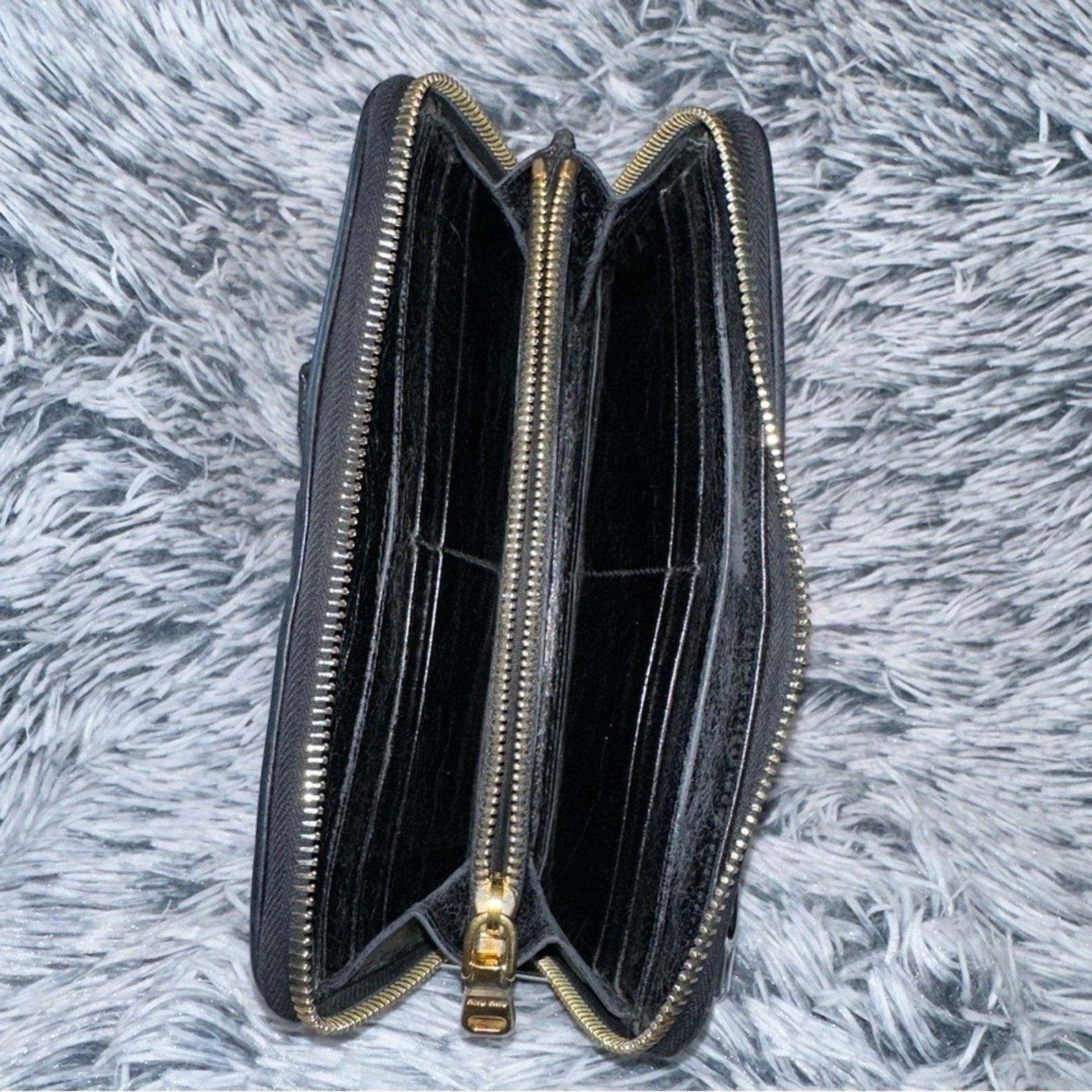 Miu Miu Black Quilted zip around Wallet with bow EUC