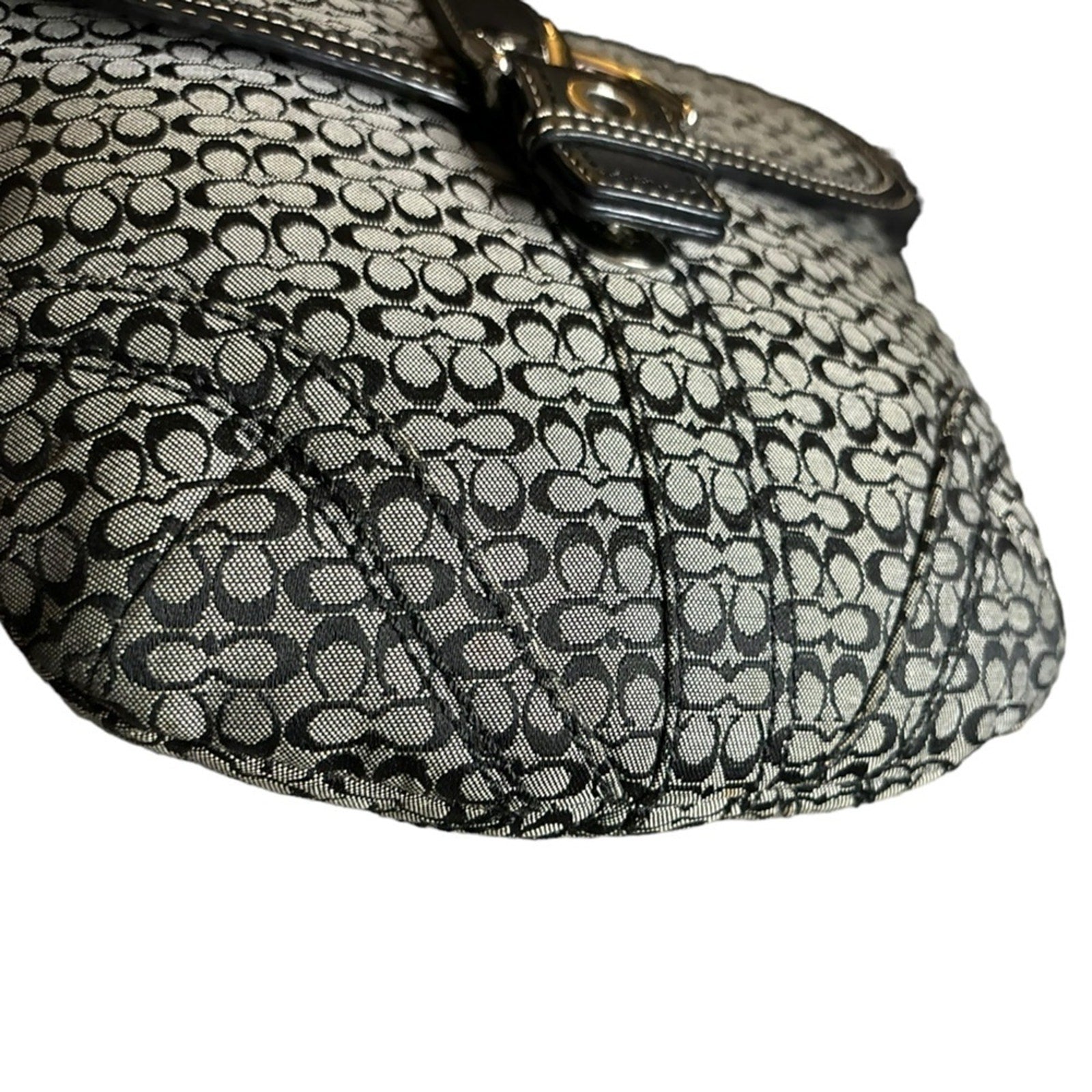 Coach Monogrammed Logo Buckle Small Crossbody Black/White/Silver Hardware