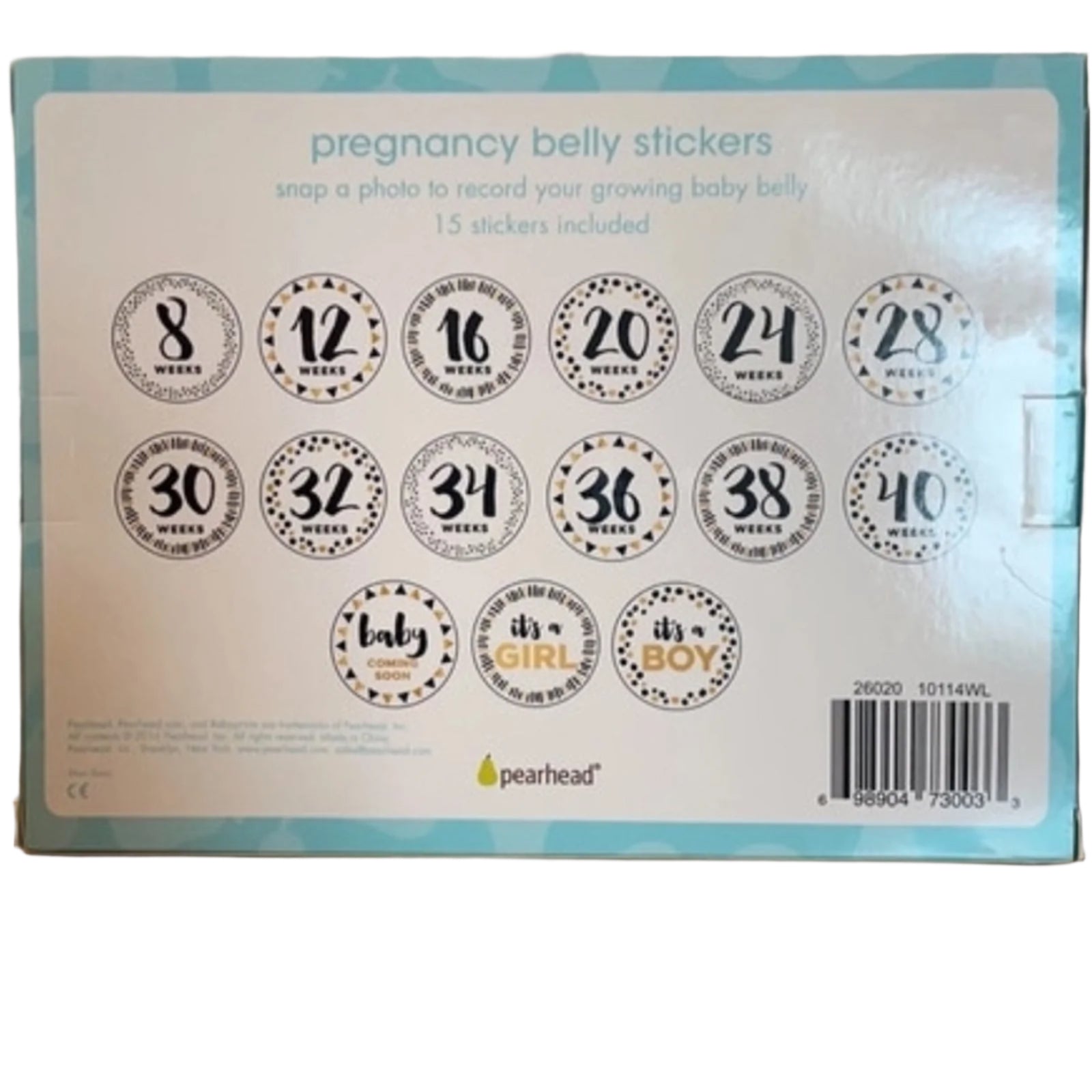 Pearhead Pregnancy Black and Gold Milestone Belly Stickers (15 included)